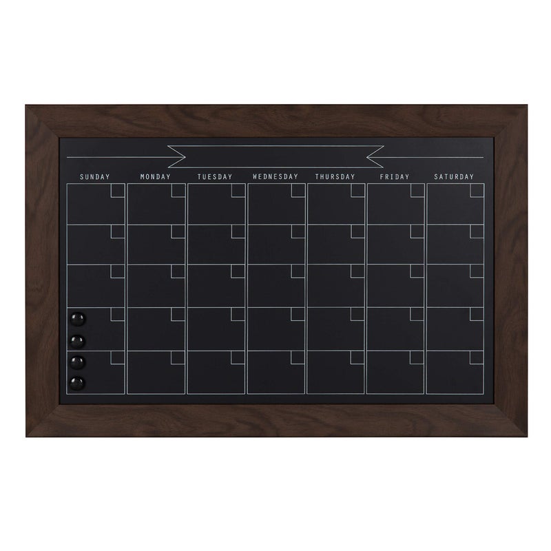 DesignOvation Beatrice Framed Magnetic Chalkboard Monthly Calendar, 18x27, Walnut Brown - Image 1